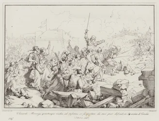 Luigi Leonardo Mocenigo, obwohl alt und krank, lässt sich von seinen Leuten tragen, um zu verteidigen