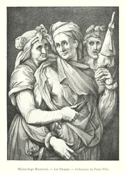 Michelangelo Buonarroti, Die Parzen, Sammlungen des Pitti-Palastes (Gravur)
