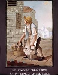 Neapolitanische Kleingewerbe: der umherziehende Verkäufer von Lebensmitteln (Lebensmittelhändler). 19. Jahrhundert - Neapel, Museo Nazionale di San Martino