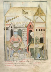 Käseherstellung, aus Tacuinum Sanitatis, um 1390-1400