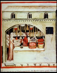 Verkauf von Reis, aus Tacuinum Sanitatis Codex Vindobonensis