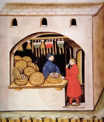 Nova 2644 fol.56v Der Verkauf von getrockneten Feigen, aus Tacuinum Sanitatis