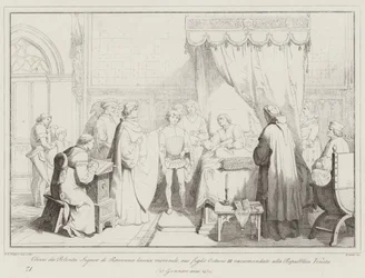 Obizzo da Polenta Signor di Ravenna lässt sterbend, seinen Sohn Ostasio III empfohlen an...