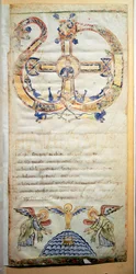 Seite eines Pontifikals mit den Gebeten und Zeremonien, die vom Bischof durchgeführt werden sollen. Manuskript aus dem 10. Jahrhundert