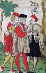 Handlesen aus Chiromantia von Andrea Corvo, 1581 (Farbholzschnitt)