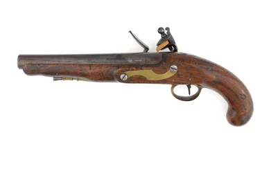 Muster 1796 Steinschlosspistole für schwere Dragoner, Variante mit Ladestockrohr und Ordnance-Muster-Schloss, ca. 1800