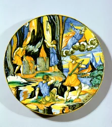 Teller, der Kain zeigt, wie er Abel erschlägt, Rimini, Mitte 16. Jahrhundert