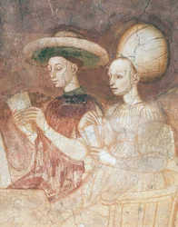 Spiel mit Tarotkarten, Szene aus dem Spiele-Zyklus (ca. 1445-1450) (Detail)