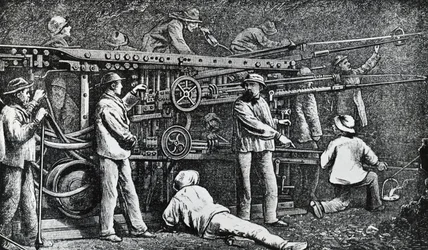 Pneumatische Gesteinsbohrmaschine von Giovanni Battista Piatti und Germano Sommeiller, Gravur