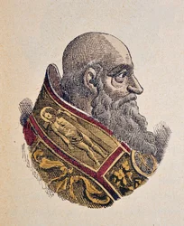 Porträt von Papst Paul III. (Paolo, Paulus oder Alessandro Farnese) (1534-1549), 1898 (Stich mit späterer Kolorierung)
