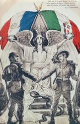 Postkarte zur Feier des Bündnisses zwischen Frankreich und Italien während des Ersten Weltkriegs