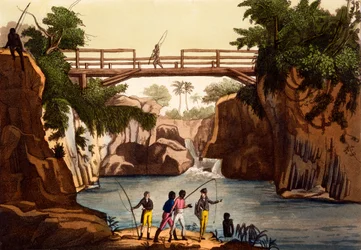 Fluss Roccie bei San Benedetto, Insel Madagaskar, aus Costumi dei... von Giulio Ferrario, ca. 1820er-30er Jahre