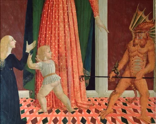 Santa Maria del Soccorso oder Maria Hilfe der Christen Detail eines Dämons (Detail eines Teufels) Malerei der florentinischen Schule des 15. Jahrhunderts Florenz Chiesa di Santo Spirito