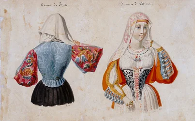 Sardische Trachten aus Bitti und Osini, Druck ms. 257, Cominotti Sammlung
