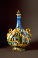 Szenen aus Ovids Metamorphosen. Keramikkaraffe, hergestellt in Urbino in der Werkstatt Fontana, Italien. 16. Jahrhundert, Florenz, Museo Nazionale del Bargello