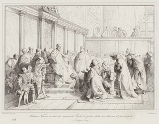 Sebastiano Veniero wird von türkischen Kaufleuten geehrt, am Tag seiner Wahl zum Fürsten