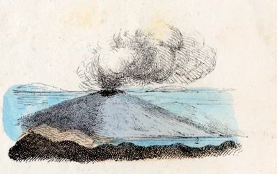 Dampfender oder ruhender Vulkan, Lithographie Corbetta, Mailand