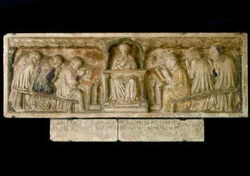 Studenten folgen dem Kurs von Bonifacio Galluzzi (Grabplatte, ca. 1346)