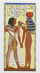 Die Göttin Hathor legt Seti I das magische Halsband an