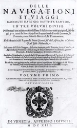 Titelseite von Band I von Delle Navigationi et Viaggi von Giovanni Ramusio (1485-1557), veröffentlicht 1613