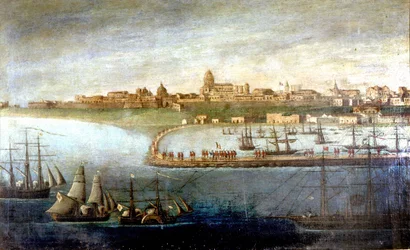 Einheit Italiens: Expedition der Tausend oder Rothemden unter der Führung von Giuseppe Garibaldi (1807-1882). Die Landung in Marsala, Sizilien. Anonymes Gemälde. Mailand, Museo del Risorgimento.
