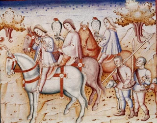 Junge Herren der Aristokratie bei der Falkenjagd