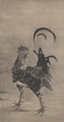 Hähne, Henne und Küken, links von einem Paar, 1795