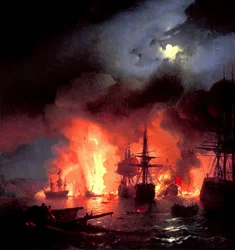 Schlacht von Çesme bei Nacht