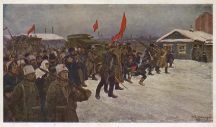 Demonstration von Soldaten und Arbeitern während der Februarrevolution 1917 in Russland