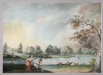 Die Teiche vor dem städtischen Anwesen von Graf Alexei Kirillovich Razumovsky in Moskau, frühe 1800er