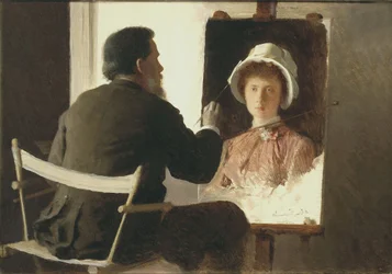 Kramskoy malt ein Porträt seiner Tochter, 1884