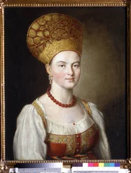 Porträt einer Frau in russischer Tracht