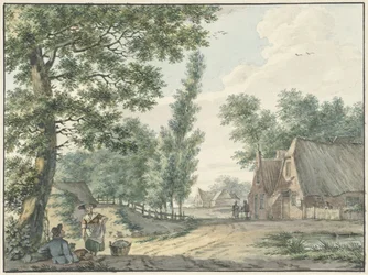 Landschaft mit zwei Personen unter einem Baum