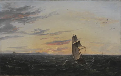 Eine Meereslandschaft. Die Küste der Insel Rügen im Abendlicht