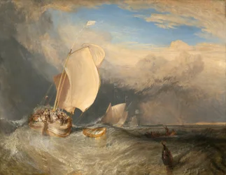 Fischerboote mit Händlern, die um Fisch feilschen, 1837-38