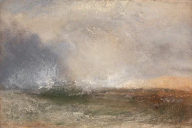 Stürmisches Meer, das an eine Küste bricht, zwischen 1840 und 1845