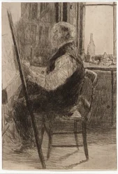 Künstler am Staffelei sitzend