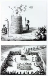 Die Hütte des Propheten und Medawisos aus einem Buch von Henry Schoolcraft (1793-1864)