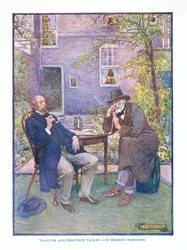 Carlyle und Tennyson sprachen und rauchten zusammen, aus Englische Literatur, veröffentlicht von T C & EC Jack, ca. 1920