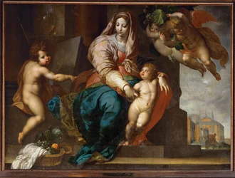Heilige Maria mit dem Jesuskind, dem jungen Johannes dem Täufer und Engeln