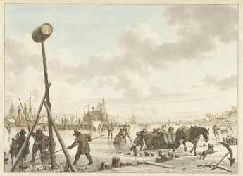 Aktivität auf dem Eis bei der Stadtmauer von Veere