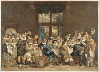 Das Schützenmahl in den Voetboogdoelen in Amsterdam zur Feier des Friedens von Münster, 18. Juni 1648