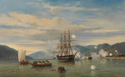 Die niederländischen, englischen, französischen und amerikanischen Geschwader in japanischen Gewässern während der Expedition unter der Leitung des französischen Kommandanten Constant Jaurès