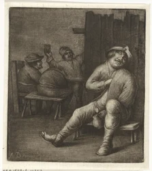Schlafender Mann in einer Herberge