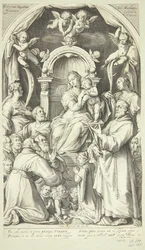 Maria und das Kind mit Mäzenen und Heiligen (Heilige Lucia, Katharina von Alexandria, Franz von Assisi und Mitglieder der Zuccaro-Familie)