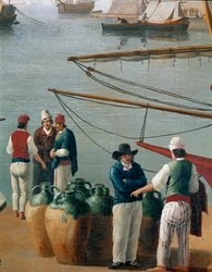 Fischer und Olivenölhändler in Neapel, Italien (Fischer und Olivenölhändler im Hafen von Neapel). Neapel, Museo Nazionale di San Martino