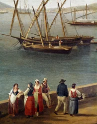 Gruppen von Menschen am Kai des Hafens von Gaeta (Detail)