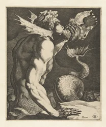 Ein Triton, der auf einer Muschel bläst