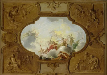 Entwurf für ein Deckenbild mit der Apotheose des Aeneas, in den Ecken die vier Jahreszeiten