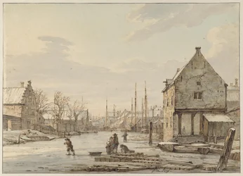 Blick auf die Stadtmauer von Dordrecht im Winter